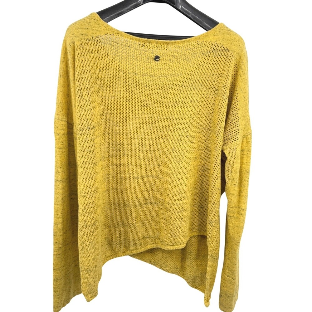 Prana Womens XL Yellow Marled Open Knit Long Sleeve Asymmetric Hem Sweater